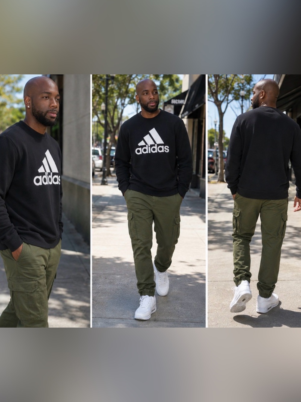 adidas Black Sweatshirt with Olive Green Cargo Pants NWT - Picture 2 of 7